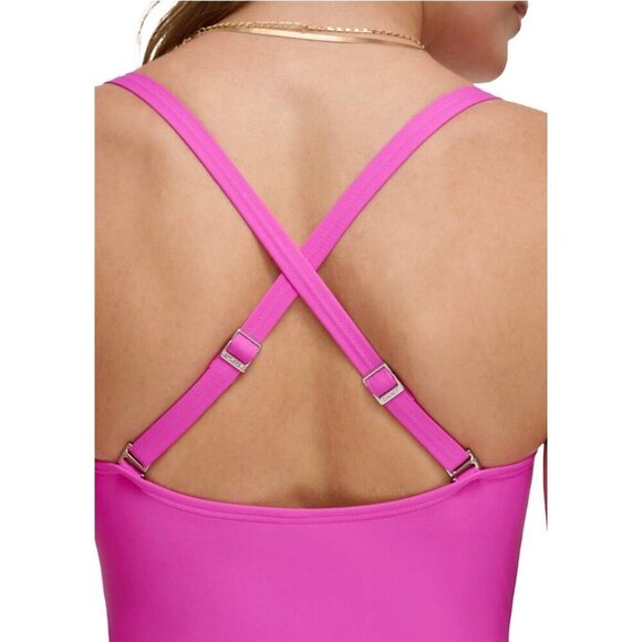 DKNY Women's Size Large Pink Sweetheart Twist Front One Piece Swimsuit New - Picture 3 of 10
